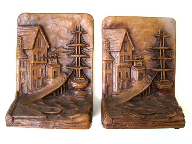 A charming pair of Syroco Wood Bookends circa 1935